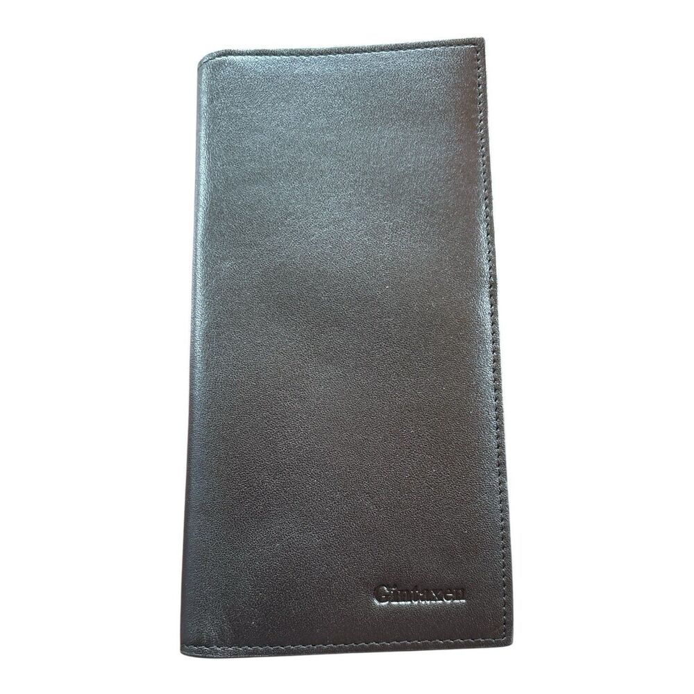 Gintaxen Women’s Genuine Leather Long Wallet Brown Checkbook Cover ID Window